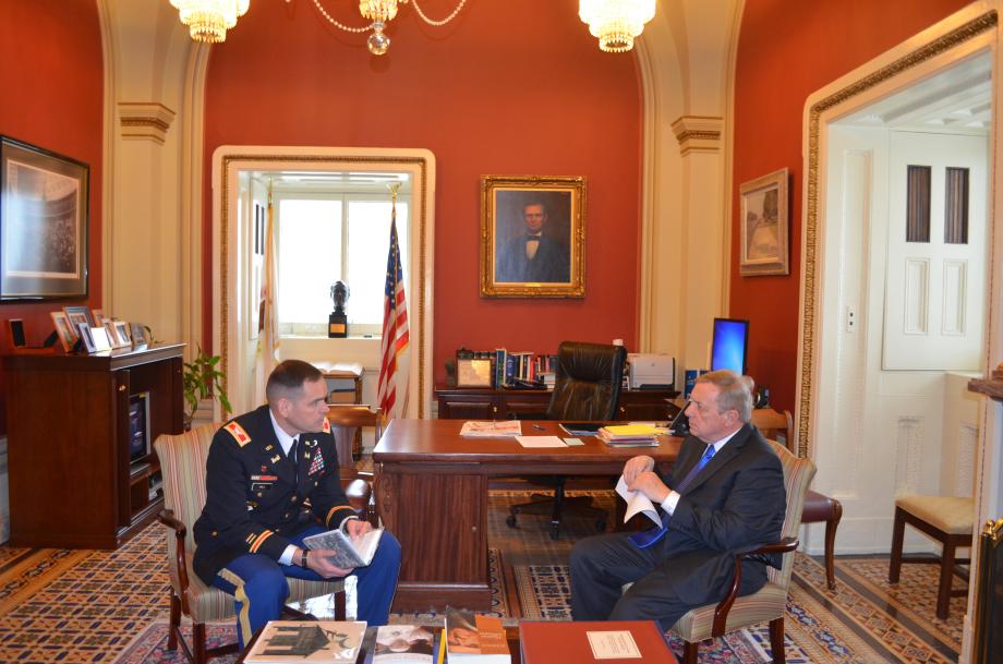 U.S. Senator Dick Durbin (D-IL)nmet with Colonel Christopher Hall of the St. Louis District of Army Corps of Engineers and other officials to discuss a variety of St. Louis projects and the Water Resources Development Act.
